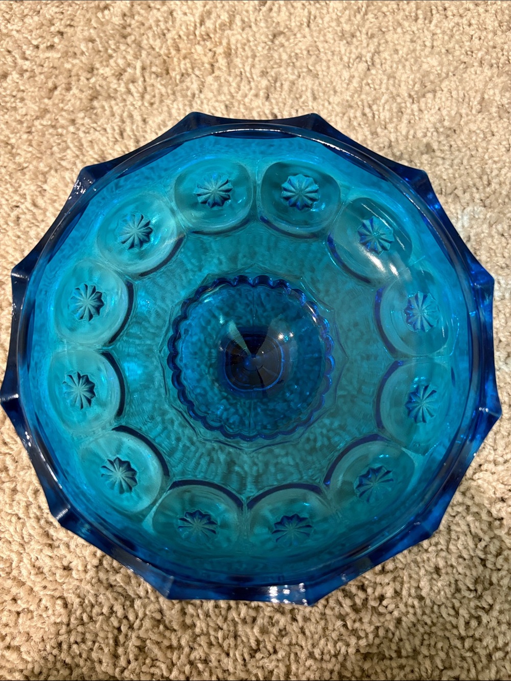 Vintage 1940 LE Smith TURQUOISE BLUE Moon & Stars Candy Trinket Compote Lid Dish - Picture 2 of 6